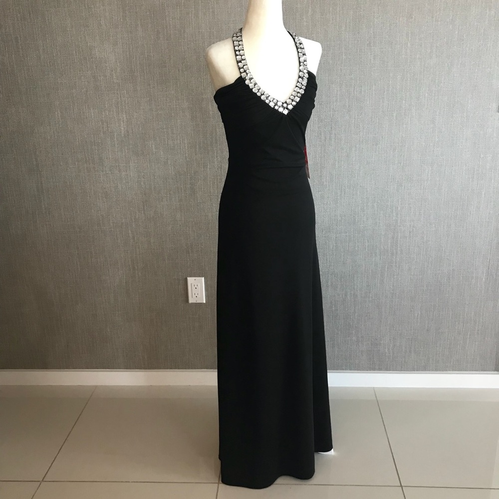 MORGAN & CO Halter Gown Jeweled Neckline